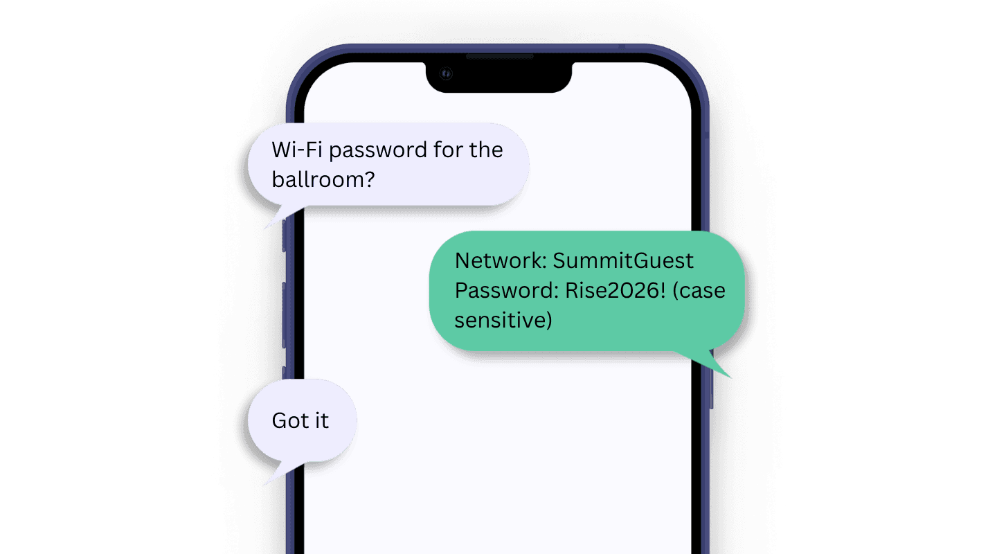 Text conversation: What's the Wi-Fi password?